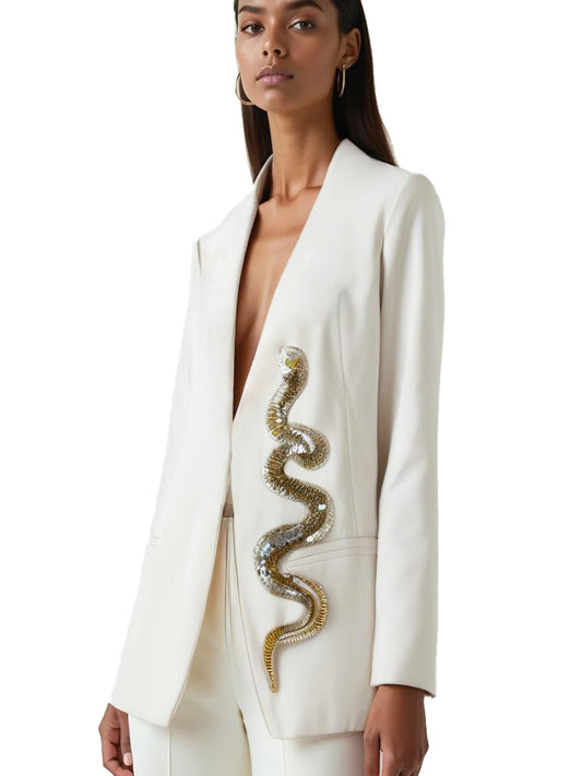 Elisabetta Franchi beige snake blazer