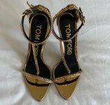 Tom Ford Gold 100mm chain embellished metallic heels