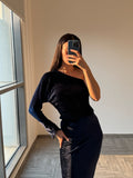 Terexov blue velvet one shoulder Dress