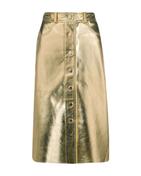 Sandro gold leather midi skirt