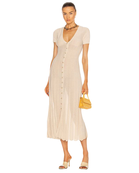 Jacquemus Beige Cotton Rib Knit Dolcedo La Robe Cardigan Dress