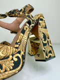 Tory burch black gold nayan brocade loretta heels