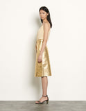 Sandro gold leather midi skirt