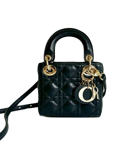 Dior Black Cannage Leather Micro Lady Dior Bag