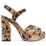 Tory burch black gold nayan brocade loretta heels