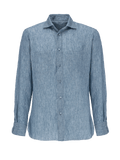 100% Capri blue reversible linen shirt