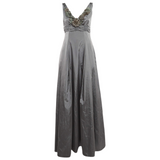 Moschino Vintage Gray Floral Detail Silk Blend Pleated Gown/Dress