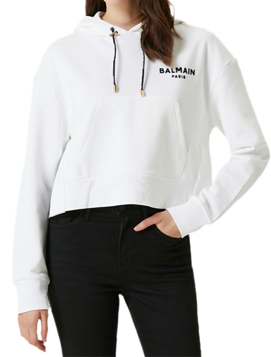 Balmain white cropped hoodie