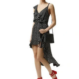 Sandro asymmetrical polka dot ruffle midi dress