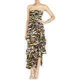 Missoni Yellow And Black Tiger Print Silk Strapless Tansy Midi Dress