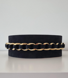 Balmain black wide belt with chain