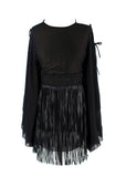 Christian Dior black silk and leather fringe tunic mini dress