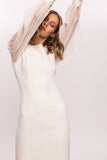 Nissa white silk sleeves midi dress