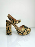 Tory burch black gold nayan brocade loretta heels