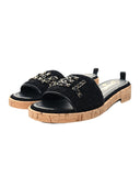 CHANEL Tweed Cork CC Chain Mule Sandal Black