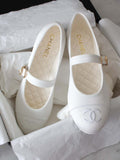 Chanel White Mary Jane Ballerina Shoes CC 2024