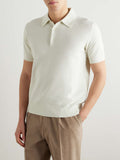 New Brioni ivory basketweave polo shirt