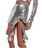 David Koma sequined bandeau bustier and ruffled miniskirt set