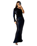 Terexov blue velvet one shoulder Dress