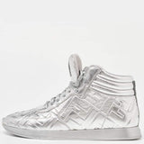 Fendi X Nicki Minaj Silver Laminated Leather High Top Sneakers