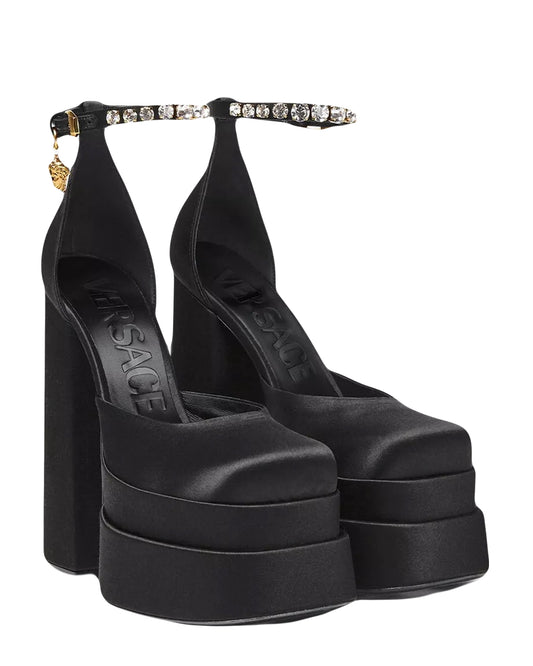 VERSACE Medusa Aevitas 155 Platform Pumps in Satin