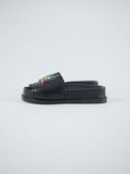 CHANEL SLIDE SANDALS BLACK WITH MULTICOLOUR LOGO