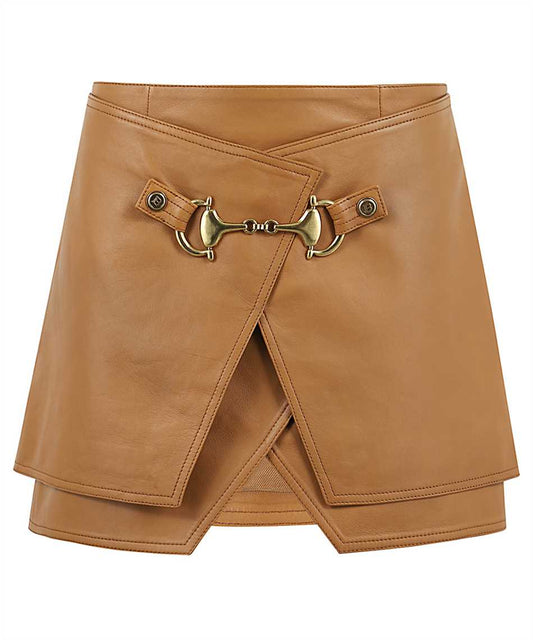 BALMAIN leather mini brown skirt