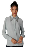 Nevada love blue crystal embellished collar blouse