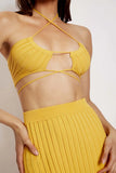 MESHKI stacey ruched knit hater Top yellow