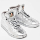 Fendi X Nicki Minaj Silver Laminated Leather High Top Sneakers