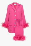 Sleeper Party Pajama Set with Feathers in Hot Pink