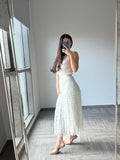 Flannel white tassel long Skirt