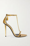 Tom Ford Gold 100mm chain embellished metallic heels