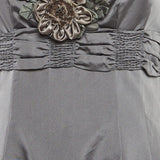 Moschino Vintage Gray Floral Detail Silk Blend Pleated Gown/Dress