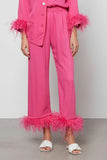 Sleeper Party Pajama Set with Feathers in Hot Pink