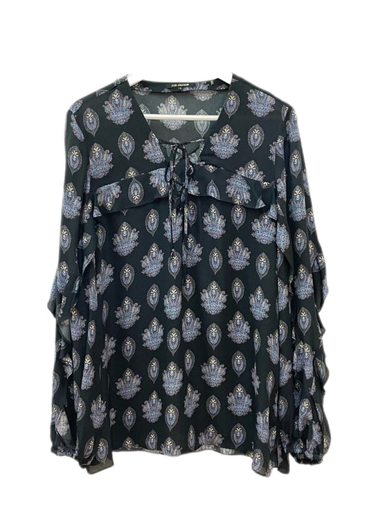 Kobi Halperin black print lace up blouse