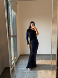 Terexov blue velvet one shoulder Dress