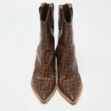 Fendi Brown Zucca Coated Canvas Pointed Toe Ankle Boots