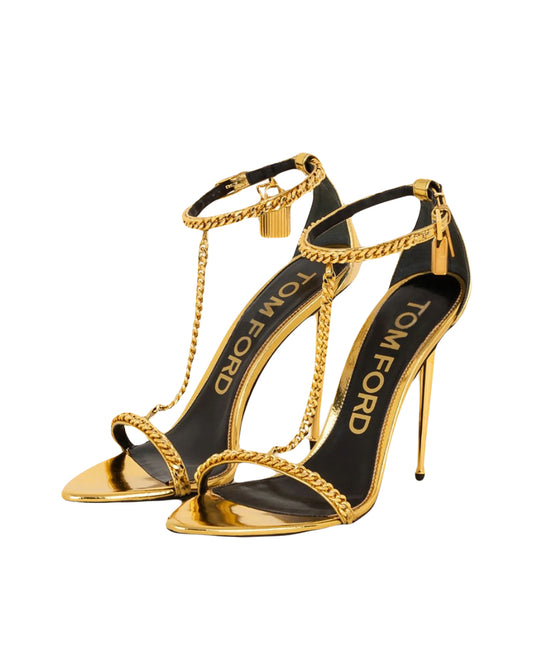 Tom Ford Gold 100mm chain embellished metallic heels