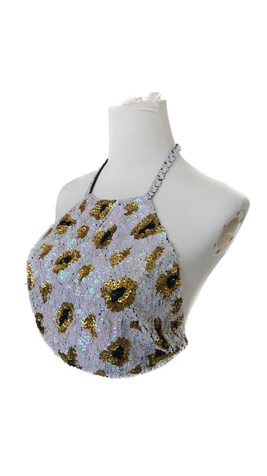 Revolve white and yellow sequin top