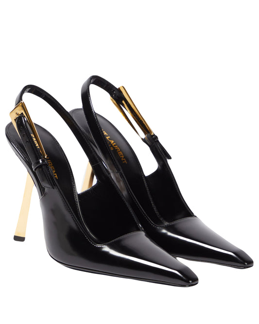 SAINT LAURENT Lee patent-leather slingback pumps