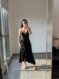 D’AngelAnn black satin long Dress