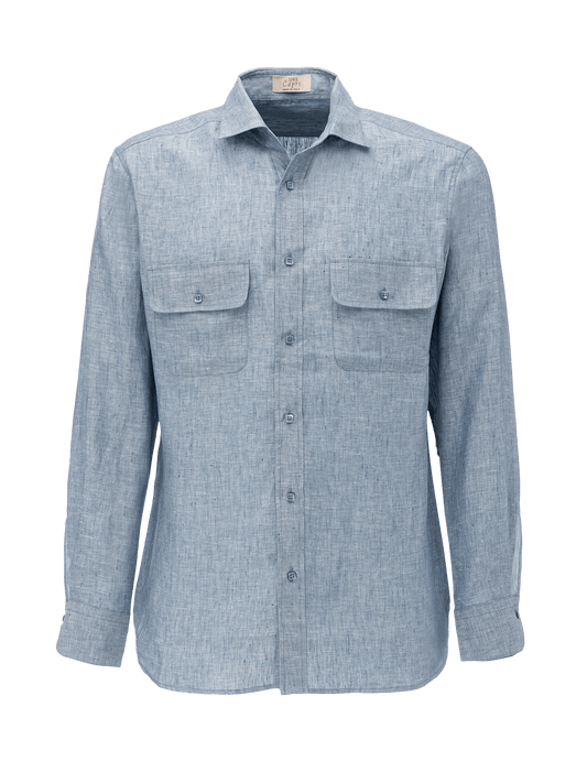 100% Capri blue reversible linen shirt