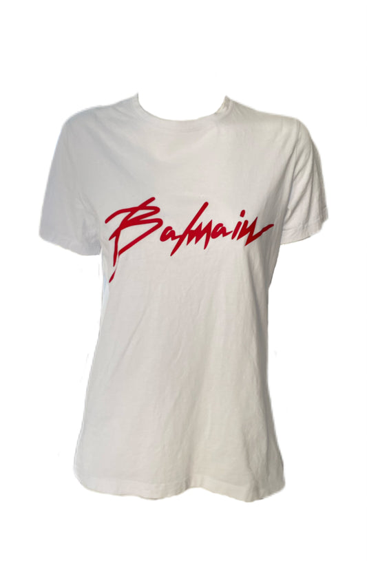 Balmain white tee red logo print