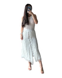 Flannel white tassel long Skirt