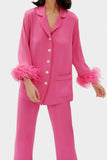 Sleeper Party Pajama Set with Feathers in Hot Pink