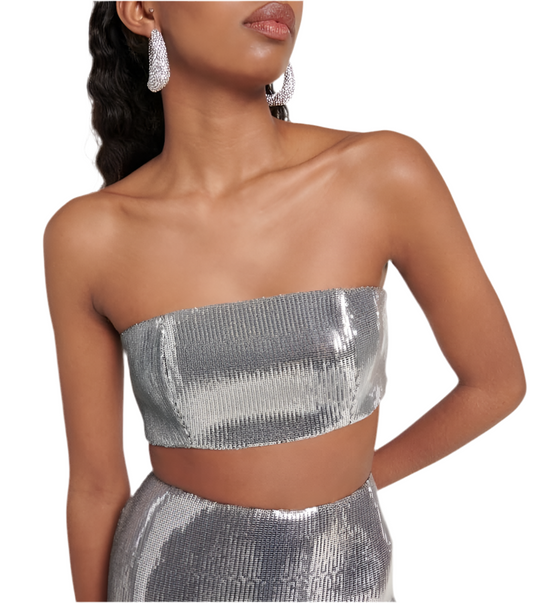 David Koma sequined bandeau bustier and ruffled miniskirt set