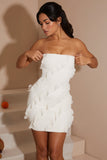 TATIANA Bandeau Ruffle Detail Mini Dress in White