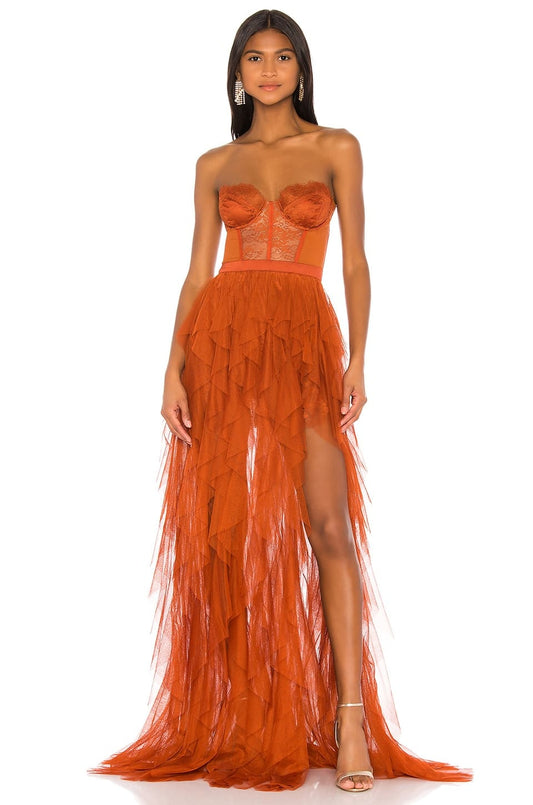 For Love & Lemons Bustier Gown in Rust