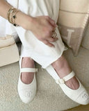 Chanel White Mary Jane Ballerina Shoes CC 2024